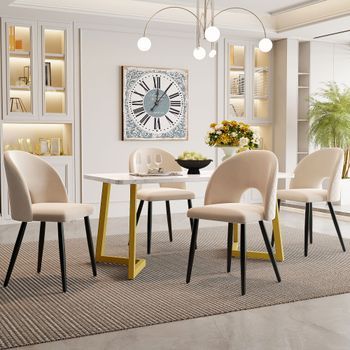 Conjunto De Mesa Y 4 Sillas - Mueble Para Comedor - Mdf Y Terciopelo - Beige (117x68x75cm)