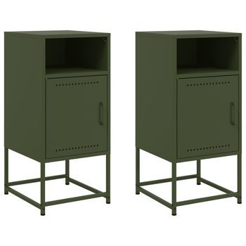 Juego De 2 Mesitas De Noche - Mesillas Acero Verde Oliva 36x39x78 Cm Mc6438