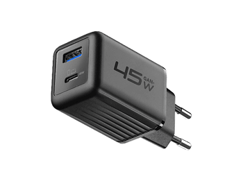 Cargador móvil - CellularLine Multipower Micro GaN+, 45W, Carga rápida, USB C, A, Universal, Negro