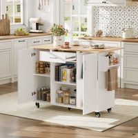 isla de cocina de 120 cm tablero plegable cajon armario con ruedas blanconatural