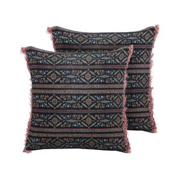 Conjunto De 2 Cojines De Terciopelo Multicolor 45 X 45 Cm Floral Flecos Ruta