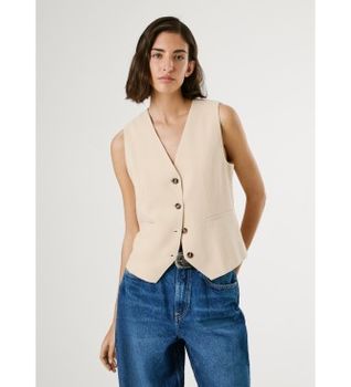 Pepe Jeans para mujer. PL402603 Chaleco Stella beige (XS), Casual, Viscosa