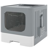 pawhut arenero para gatos plegable m con tapa enrejada bandeja extraible pala gancho lateral facil de limpiar antifugas gris