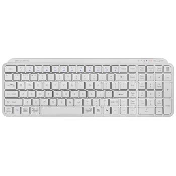 Mars Gaming MK-SILENKEYS, Teclado Inalámbrico Full-Format Compacto, Perfil Bajo, Switches Tijera Silenciosos, Tecla Copilot AI, Bluetooth 5.1 Dual + 2.4GPRO, Batería 200h, PC/Mac, Blanco, Idioma