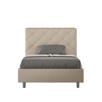 Cama De Una Plaza Y Medio  Sin Somier Acolchada 120x200 Cuero Sintético Gris Paloma Priya