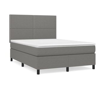 Cama box spring con colchón tela gris oscuro 140x190 cm liso con clavos