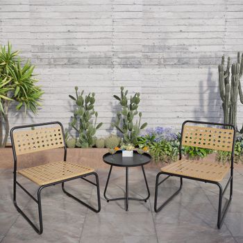 Set De Muebles De Jardín Brienza Poliratán Ø45x45 Cm - Beige/negro [casa.pro]