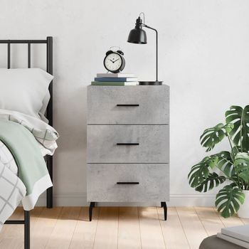 Mesita De Noche - Mueble Dormitorio - Madera Ingeniería - Gris Hormigón (40x40x66cm)