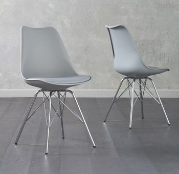 Celine Light Grey Faux Leather Chrome Leg Dining Chairs - Light Grey