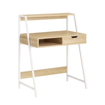 Mesa de escritorio con cajón y estante madera color natural