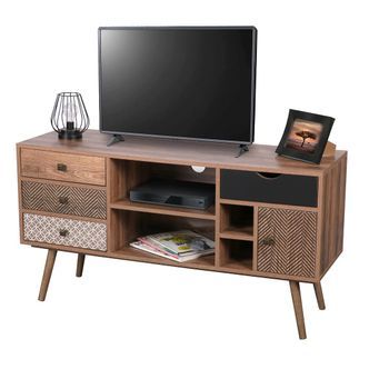 Mueble Para Tv Colección Alta Color Roble Con 4 Cajones - Diseño Escandinavo Y Almacenamiento Práctico