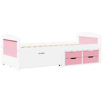 Cama Individual | Cama Para Adultos | Diván Con 5 Cajones Sin Colchón Irun Blanco&rosa 90x200 Cm
