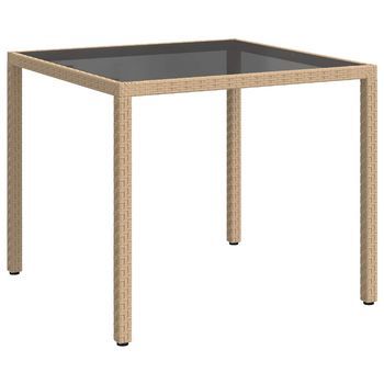Mesa Jardín | Mesa De Exterior Vidrio Templado Ratán Sintético 90x90x75 Cm Gris