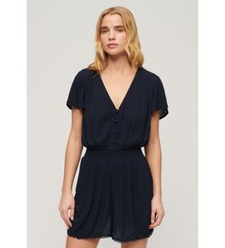 Superdry para mujer. W8011667A Mono de playa de manga corta marino (S), Casual, Viscosa