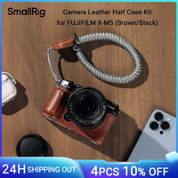 kit de media funda de cuero para camara smallrig para fujifilm x-m5 con correa para muneca estilo retro con orificio roscado de 14 -20 marronnegro