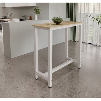 Mesa Alta | Patas De Metal | 100x100x40cm | Barra De Cocina | Modelo Ani | Blanco Y Sonoma