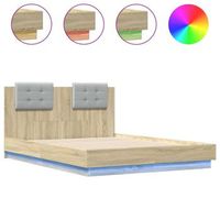 cama matrimonial  cama para adultos  estructura de cama cabecero luces led roble sonoma 140x190 cm
