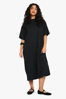Vestido Camiseta Midi Súper Oversize De Algodón, Negro