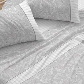 Juego De Sábanas 100% Algodón Extrasuave Diseño Paisley Azul 135 X 190/200 Cm - Gris - Burrito Blanco