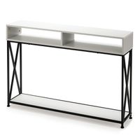 costway consola con 2 niveles mesa auxiliar de sofa con repisa abierta y compartimientos en acero mesilla compacta para entrada pasillo blanco