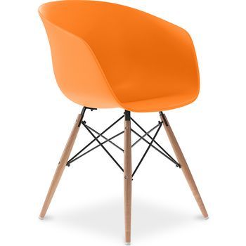 Silla De Comedor Diseño Escandinavo Patas Madera Natural - Polin Naranja
