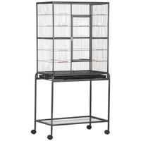 pawhut pajarera metalica con ruedas 81x48x1625 cm con perchas comederos estante espaciosa para aves negro y gris   aosom espana