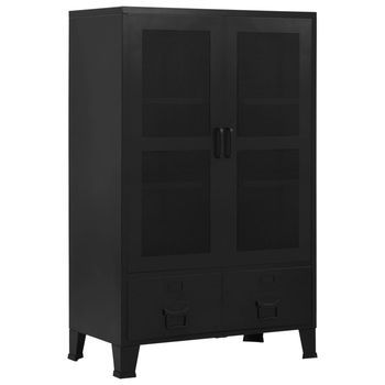 Armario Oficina Indutrial Puertas Malla Acero Negro 75x40x120cm Vidaxl