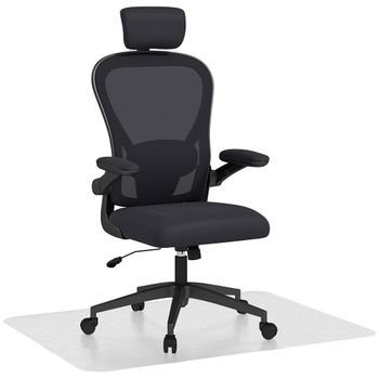 HOMCOM Conjunto de Oficina Incluye 1 Silla de Oficina de Malla Negro y 1 Alfombra Protectora 90x120 cm   Aosom España