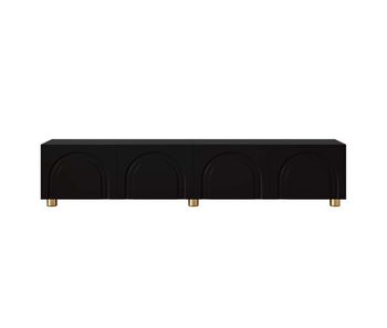 Mueble tv lowboard sin medida - relieve arqueado con 4 puertas, patas metálicas, gran espacio de almacenamiento - negro