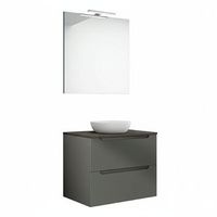 kibath mueble de bano con lavabo espejo y aplique led victoria 60x45 cm sobre encimera acabado grafito mate 2 cajones suspendido