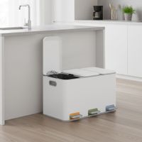 papelera triple 3 x 15 l de acero de color blanco y negro