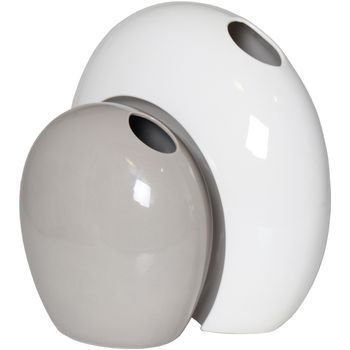 Set 2 Jarrones Blanco Brillo Y Gris Brillo