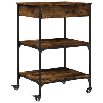 Carrito De Cocina，estantería De Cocina, Carrito De Servir Madera Ingeniería Roble Ahumado 60x48x89,5 Cm