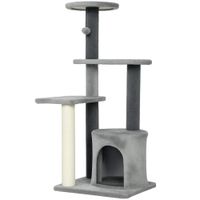 pawhut arbol para gatos multinivel alto 103 cm con postes rascadores en sisal caseta y bolita de peluche gris   aosom espana