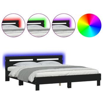 Estructura De Cama Cabecero Y Luces Led Negra160x200 Cm Vidaxl