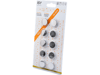 Pilas de botón- ISY IBA-3025, Pack 10 pilas botón, Litio, Plata