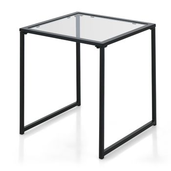 Costway Mesa Auxiliar Cuadrada con Vidrio Templado Marco de Metal Mesa de Café Pequeña para Sala de Estar Terraza Jardín 43 x 43 x 45 cm Negro