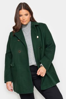 Yours Chaquetón Verde Botella De Botones Dorados, Mujer Curvy Y Tallas Grandes, Yours