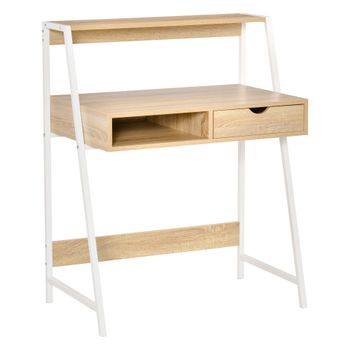 HOMCOM Escritorio de Computadora Estilo neo-retro Cajón Compartimento Repisa Metal Blanco Aspecto Roble Claro   Aosom España