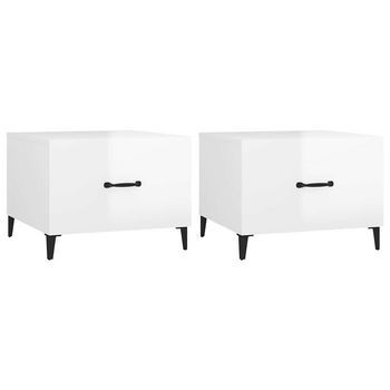Mesa De Centro Patas De Metal 2 Uds Blanco Brillo 50x50x40 Cm Vidaxl