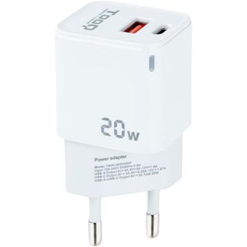 TooQ TQWC-QCPD20WT Cargador de Pared Dual USB-C/USB 2.0 20W Blanco