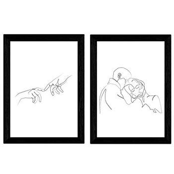 Set De 2 Láminas De Dibujos Un Solo Trazo Abrazo De Pareja Y Manos Posters Una Sola Linea A4 Marco - Nacnic