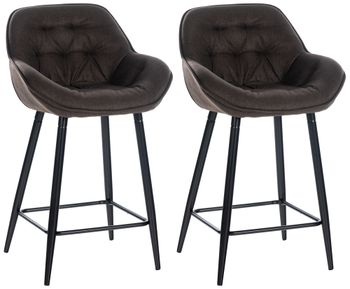 Set de 2 taburetes de bar con reposapiés en tela marrón
