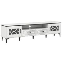 costway mueble de tv para tv de hasta 80 pulgadas con 2 cajones 2 compartimentos con puerta estante para estar 1805 x 35 x 46 cm blanco