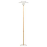 lampara de pie moderna base de madera maciza pantalla conica blanca moppy