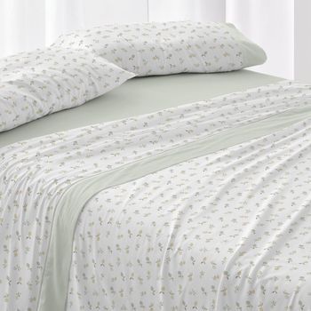 Juego De Sábanas Burrito Blanco Cama De 90 Cm Franela Floral Color Menta