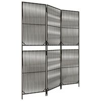 biombo separador de ambientes de 3 paneles en resina tejida gris y acero dec030769