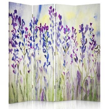 Biombo Lavender Watercolour - Separador De Ambientes  Cm. 145x180 (4 Paneles)