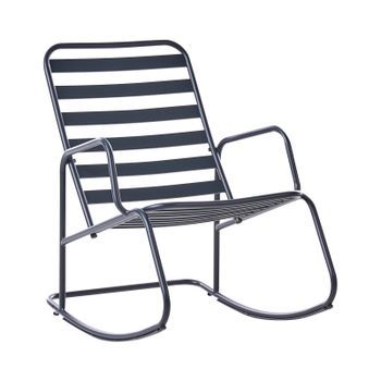 Silla Mecedora Moderna De Metal Para Jardín Diseño De Listones Exterior Aluminio Negra Turi