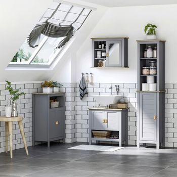 Armario Alto De Baño Con Puerta De Mdf Kleankin 39x30x168 Cm-gris